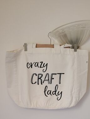 Crazy Craft Lady Canvas Tote Bag - White with Black Text